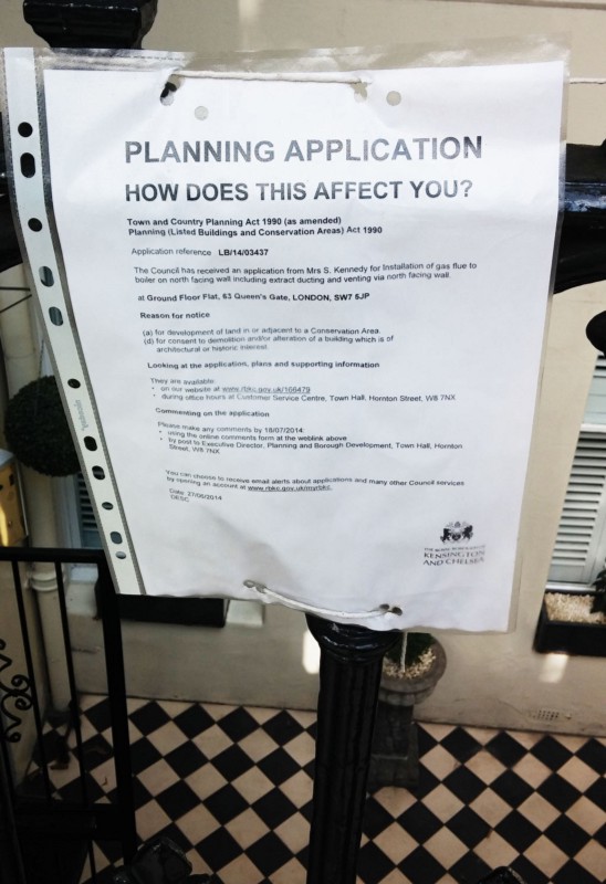 Planning notice, Kensington, London