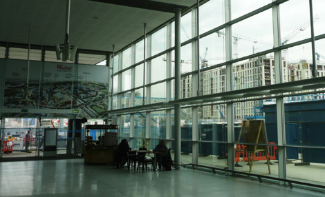 Westfield Stratford City, with Olympic Athletes' Village under construction, March 2010